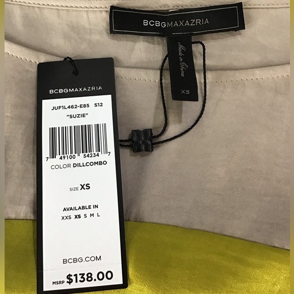 BCBG Maxazria Colorblock Cold Shoulder Blouse Color Dillcombo - Picture 8 of 9